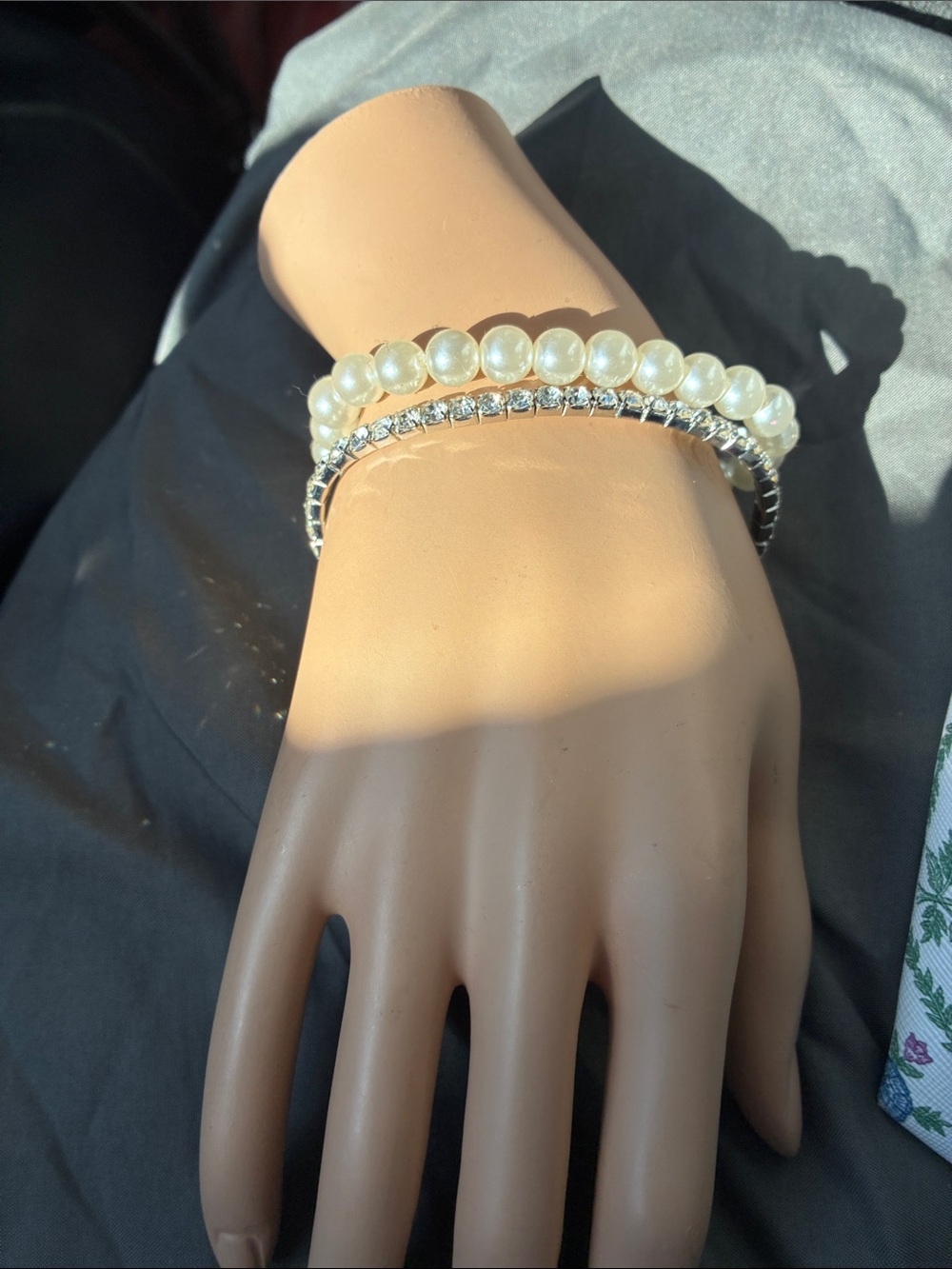 Classic Pearl and Rhinestone Stretch Bracelet Set - White